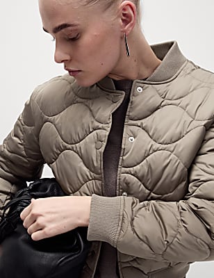 Satin Quilted Relaxed Bomber Jacket