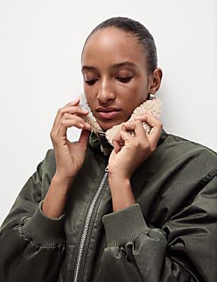 Borg Textured Collared Bomber Jacket