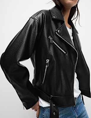 Faux Leather Textured Biker Jacket
