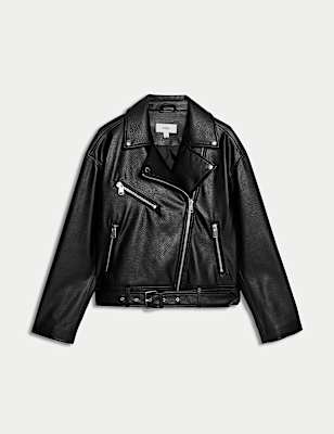 Faux Leather Textured Biker Jacket