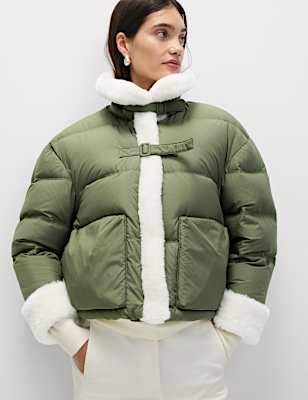 Feather & Down Padded Borg Trim Jacket