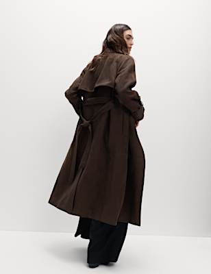 Double Breasted Longline Suedette Trench Coat
