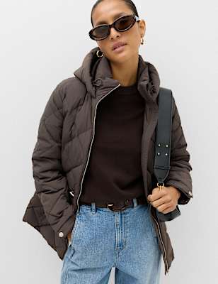 Feather & Down Diamond Quilted Hooded Jacket