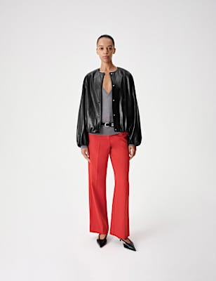 Faux Leather Bubble Hem Bomber Jacket