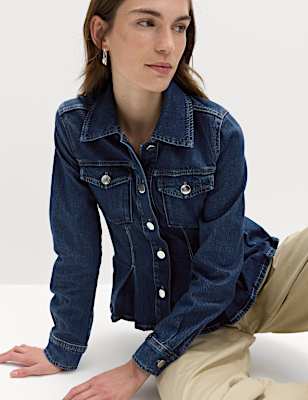 Denim Peplum Collared Jacket