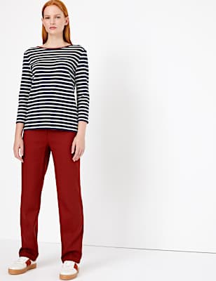 Ponte Striped Regular Fit 3/4 Sleeve Top