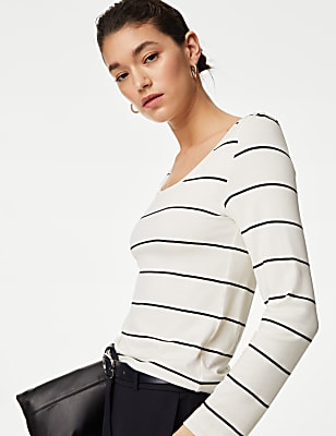 Jersey Striped Scoop Neck Top