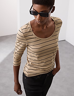 Jersey Striped Scoop Neck Top