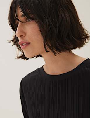 Jersey Plisse Relaxed Short Sleeve Top