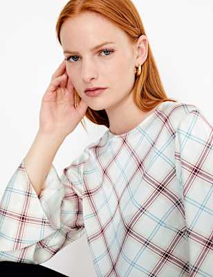 Satin Checked Long Sleeve Shell Top