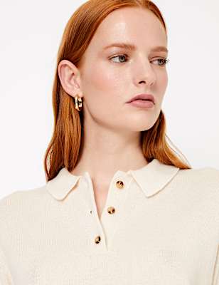 Knitted Wool Rich Polo Shirt with Cashmere
