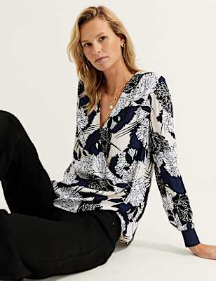 Floral V-Neck Long Sleeve Wrap Top