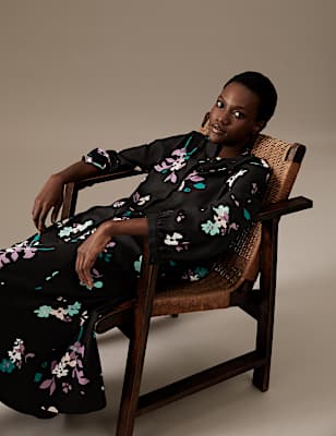 Floral Collarless Long Sleeve Blouse