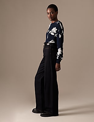 Floral Crew Neck Long Sleeve Blouse