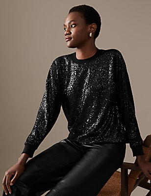 Sequin Round Neck Sweatshirt