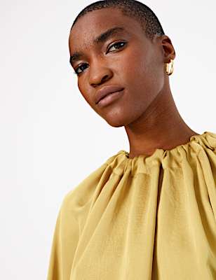 Satin Gathered Neck Oversized Blouse