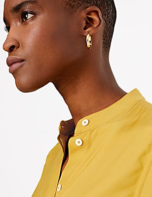 Mandarin Collar Longline Relaxed Fit Blouse