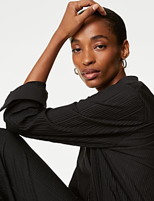 Jersey Plisse Collared Shirt