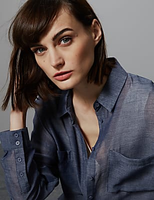 Sheer Oversized Button Detailed Shirt