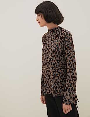 Printed High Neck Long Sleeve Blouse