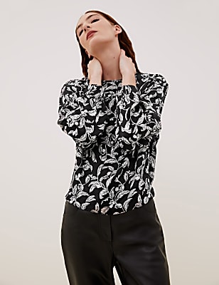 Satin Floral Long Sleeve Top