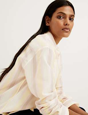 Silk Blend Striped Long Sleeve Shirt