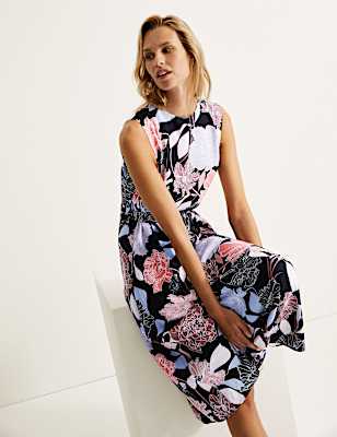 Floral Sleeveless Midi Shift Dress