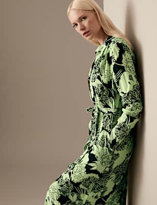 Cupro Rich Floral Midaxi Shirt Dress
