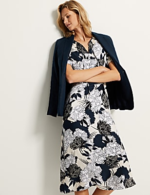 Cupro Rich Floral Tie Neck Midaxi Tea Dress