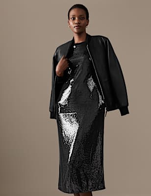 Sequin Round Neck Midi T-Shirt Dress