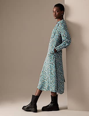 Animal Print Zip Neck Midaxi Shirt Dress