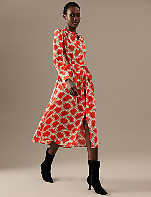 Cupro Rich Printed High Neck Midaxi Dress