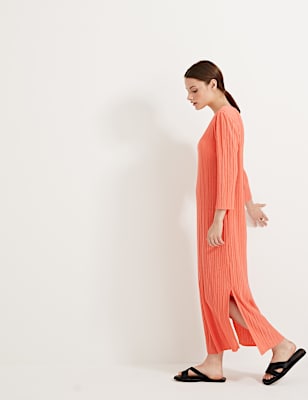 Jersey Plisse Midaxi Column Dress