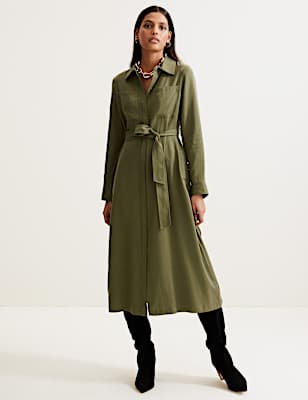 Pure Tencel™ Belted Midi Shirt Dress