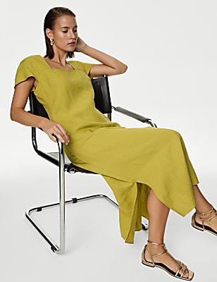 Pure Irish Linen Square Neck Midaxi Dress