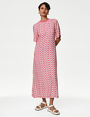 Cupro Rich Printed Midaxi T-Shirt Dress