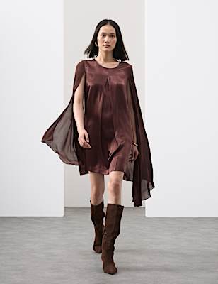 Cupro Rich Cape Detail Mini Dress