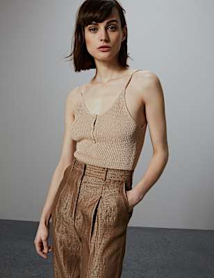 Linen Blend Textured Knitted Top
