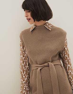 Funnel Neck Knitted Vest with Cashmere