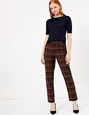 Checked Straight Leg Trousers