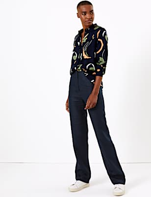 Pure Irish Linen Straight Leg Trousers