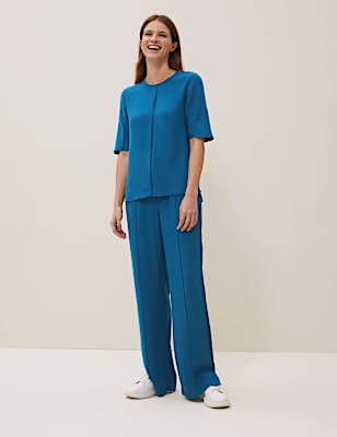 Satin Back Crepe Wide Leg Trousers