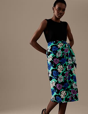 Cupro Rich Printed Midi Wrap Skirt