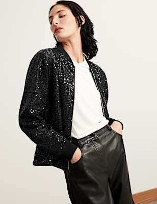 Sequin Relaxed Bomber Jacket