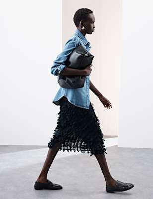 Textured Midi Straight Skirt