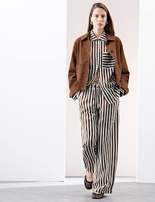Pure Ramie Striped Wide Leg Trousers