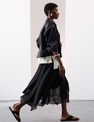 Layered Draped Midi A-Line Skirt