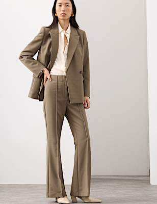 Wool Blend Seam Detail Flared Trousers