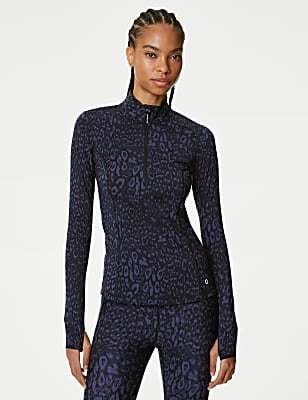 Printed Funnel Neck Half Zip Running Top