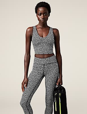 Printed V-Neck Padded Yoga Crop Top